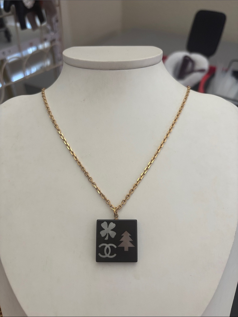 Chanel Tree and Clover
CC Logo Resin Pendant necklace!